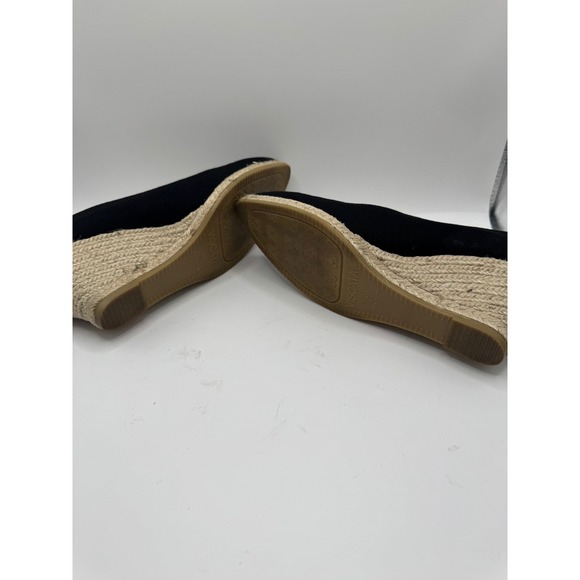Viscata Shoes Women 9 Black Roses Canvas V Cut Espadrille Wedges Preppy Luxury - Picture 11 of 12